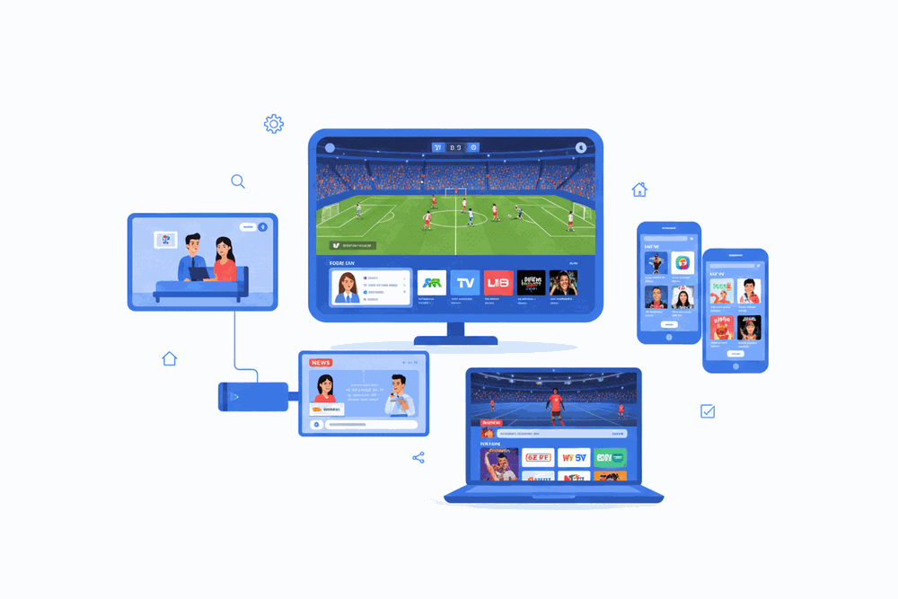 LayerSeven IPTV works on Smart TV, phone, tablet, laptop, and streaming devices